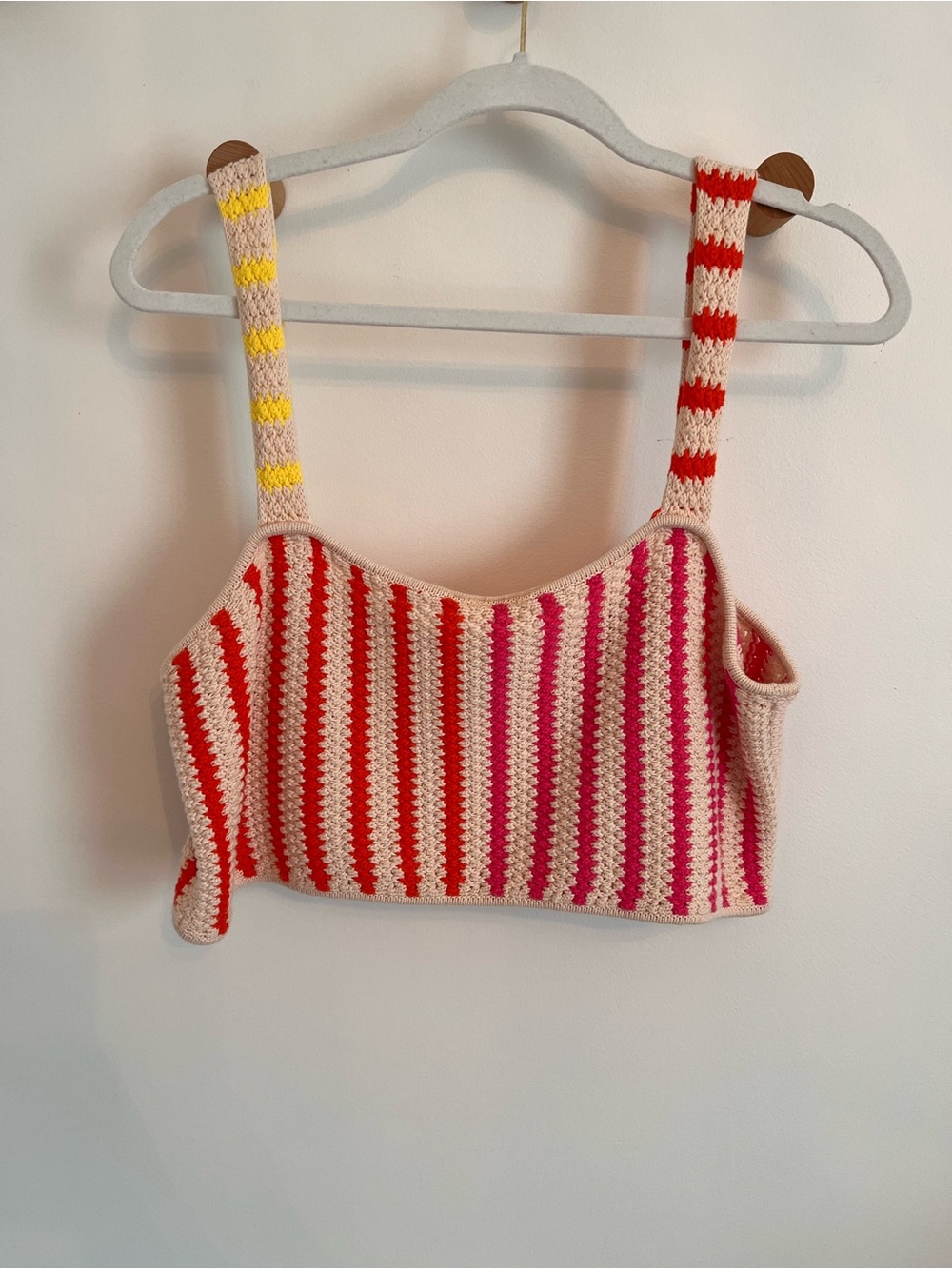 Crochet Striped Tank Top - Pink, Orange, Cream